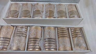 banka balon satışı: Qab-qacaq dəsti – zövqlü süfrələr üçün - 12 ədəd şüşə stəkan: Qızılı — 1