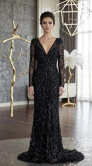 yeni il donu: 1200 azn alinib Zərif qara gecə/libas - Uzun, yerə qədər model – — 1
