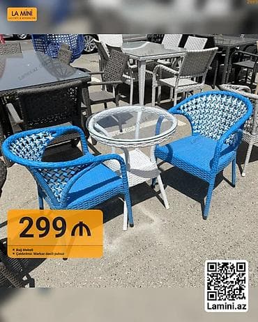 giris qapi: Bağ mebeli dəsti – 2 ədəd kreslo + 1 ədəd şüşə üstlü masa - Rəng — 1