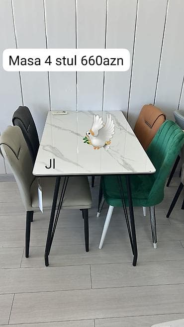 Mətbəx üçün, Yeni, Açılmayan, Dördbucaq masa, 4 stul