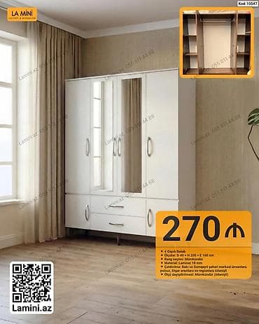 4 qapılı dolab - Ölçülər: Dərinlik 40 × Hündürlük 200 × En 160 sm - — 1