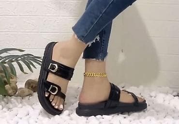 Basanoşka və səndəllər: Tezedi istifade olunmayib.Qadın sandal – qara, iki kəmərli, qalın — 2