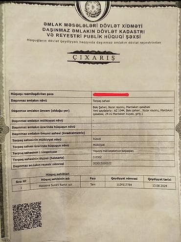 satilan obyektler: Tikinti, Mülkiyyətçi, Kupça (Çıxarış) — 3