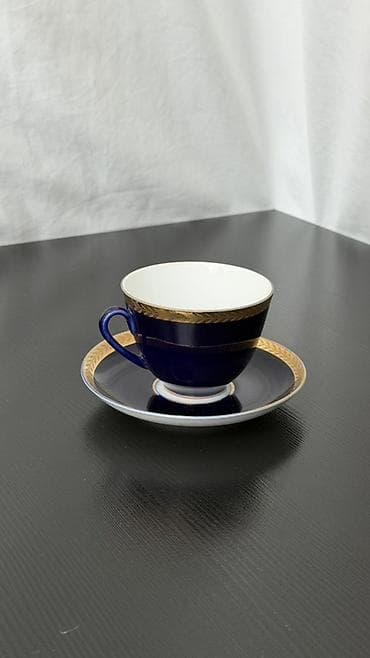 çay servis: Çay dəsti, rəng - Göy, Farfor, 10 nəfərlik, SSRİ — 4