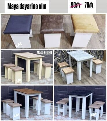 Столы: MASA + 4 TABURETKA Yeni və sifarişlə. Qiymət: 70₼ Ölçü: 90smx60sm — 3