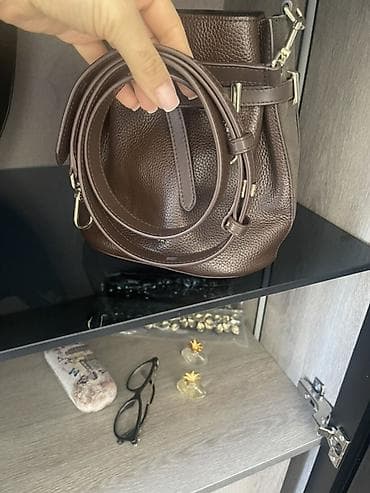 gucci sumka: Furla qadın çantası – şokolad reng, bucket/səbət tipli model. Hakiki — 5