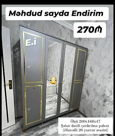 sobalar: Mebel dəsti – şkaf, yemək masası və mətbəx dolabları 1) Geyim şkafı - — 1