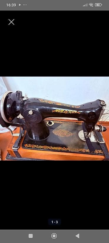 Elektrik nəqliyyatı: Mexaniki tikiş maşını – retro dizayn - Korpus: qara metal, üstündə — 2