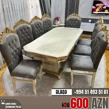 Qonaq otağı üçün, Yeni, Açılmayan, Dördbucaq masa, 8 stul