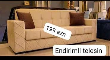 Bej rəngli 3 nəfərlik divan - Sadə və zərif dizayn: kvadrat tikişli
