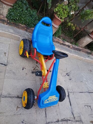 детские машинки на педалях: Mavi rəngdə, davamlı plastik oturacaqlı və qırmızı metal çərçivəli — 5