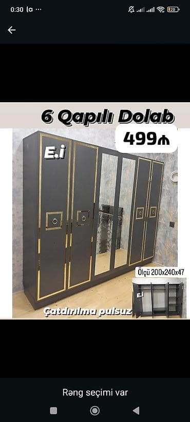 6 qapılı paltar dolabı - Ölçü: 200 x 240 x 47 sm - Material: ağac