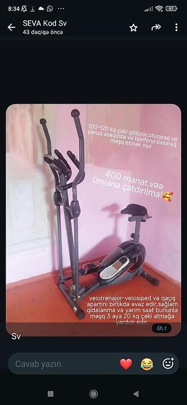 Velotrenajor/elliptik trenajor kombinə edilmiş model - 100–120 kq