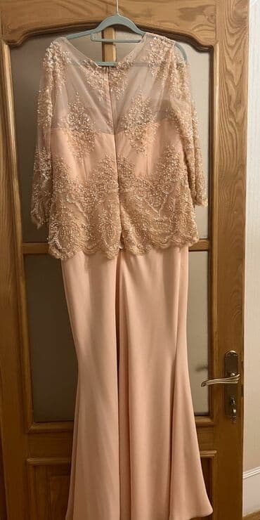 qiz ucun don: Zərif pudra rəngində uzun ziyafət geyimi. - Üst hissə: şəffaf tül — 3