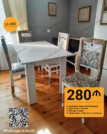 stol balaca: Mətbəx üçün, Yeni, Açılmayan, Dördbucaq masa, 4 stul — 1