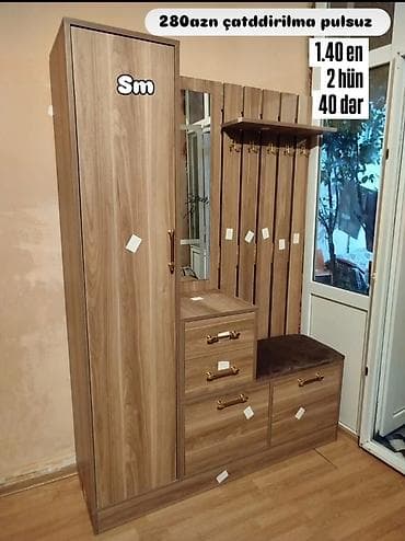 Ресторанная мебель на заказ: Dəhliz üçün çoxfunksiyalı mebel dəsti - Material: ağac teksturalı — 1