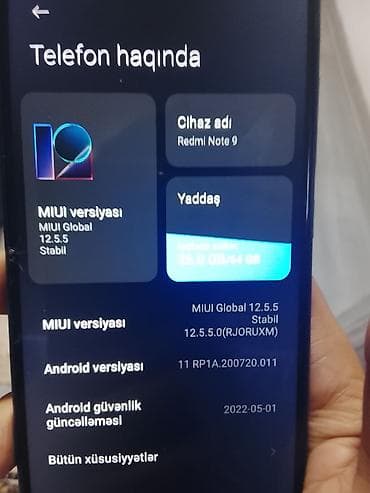 data modem sim card: Redmi Note 9, 64 GB, rəng - Göy, İki sim kartlı — 5