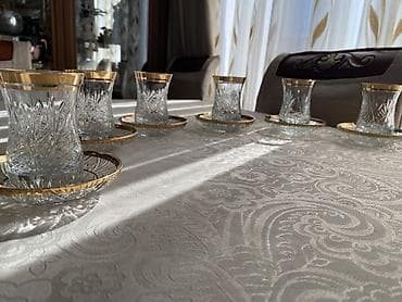 cay dəsti: Çay dəsti, rəng - Qızılı, Xrustal, 6 nəfərlik — 2