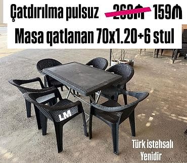 Yeni Plastik masa dəsti📌 _*Türk istehsalı masa+6STUL*_ 📌 *Qiymət — 1