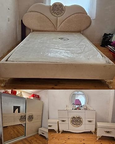 Двуспальная кровать, Трюмо, Тумба, Шкаф, Б/у at lalafo.az Двуспальная кровать, Трюмо, Тумба, Шкаф, Б/у