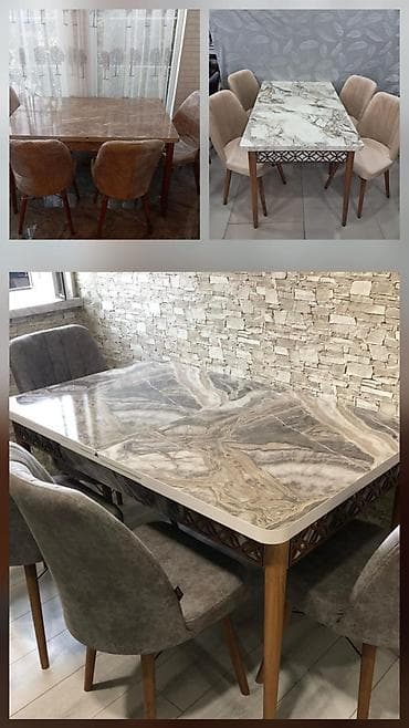 mətbəxt stolu: Mətbəx üçün, Açılmayan, Dördbucaq masa, 4 stul — 1