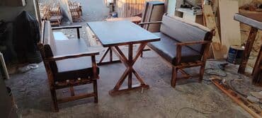 Rustik taxta yemək dəsti Tərkibi: - 1 ədəd düzbucaqlı masa - 2 ədəd