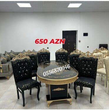 stul ev ucun: Qonaq otağı üçün, Yeni, Açılmayan, Dördbucaq masa, 6 stul — 1