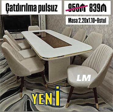 stol destleri: Möhtəşəm masa dəsti👑 Yüksək keyfiyyətlə Qiymət: Masa 2.20x1.10+8 — 1