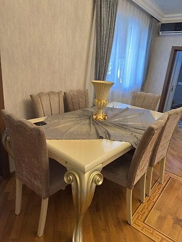 çay evi divan: Yemək masası və 6 ədəd stul dəsti - Klasik-elit dizaynlı düzbucaqlı — 2