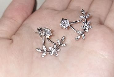 Gümüş rəngli qadın sırğası – çiçək və yarpaq dizaynlı ear jacket