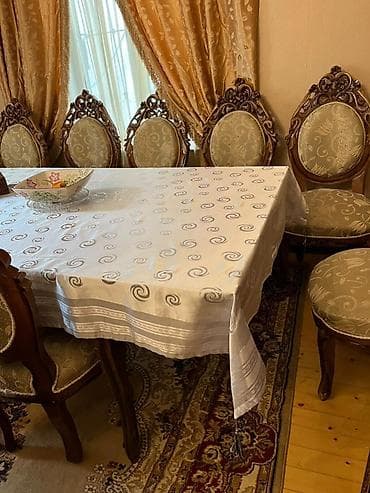sutul: Klassik üslubda yemək otağı dəsti - Komplekt: iri düzbucaqlı masa + — 2