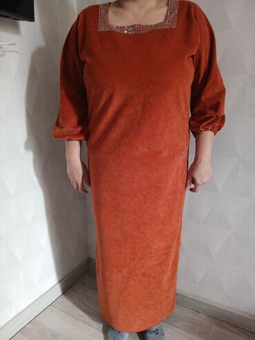 qadin donlari sekilleri: Qadın uzun paltar - Rəng: tünd narıncı/terrakota - Material: yumşaq — 5