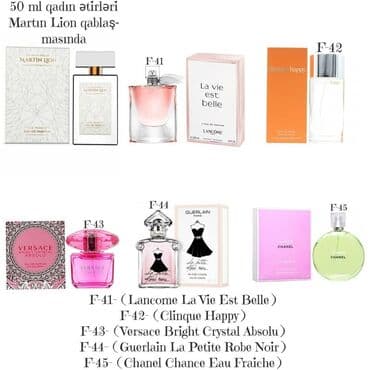 50 ml qadın ətirləri – Martin Lion qablaşdırmasında Seçimlər: - F-41