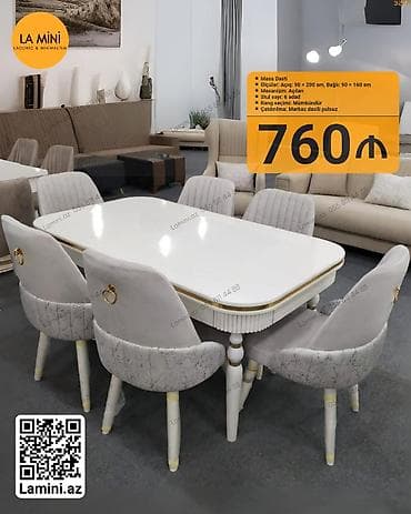 stol dəst: Qonaq otağı üçün, Açılan, Dördbucaq masa, 6 stul — 1