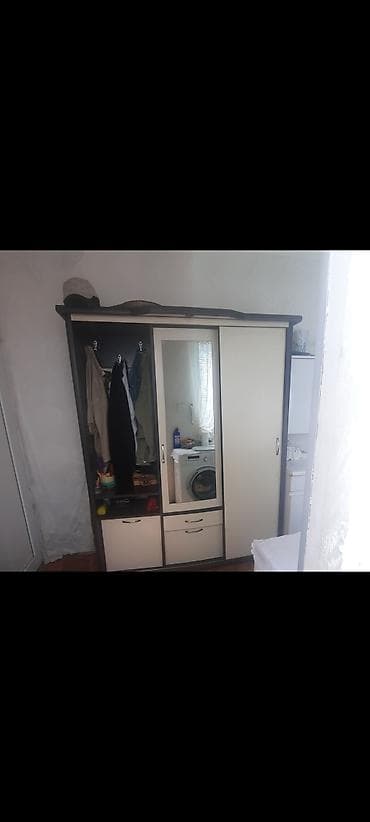 3 qapılı, Güzgülü, Bej, Taxta, Kupe, Düz dolab