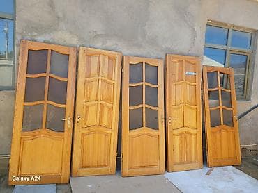 balta: Ağac qapı dəsti – şüşəli modellər - Material: təbii ağac (açıq palıd — 1