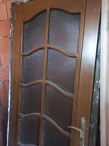 Taxta üslubunda şüşəli otaq qapısı - Material: taxta görünümlü