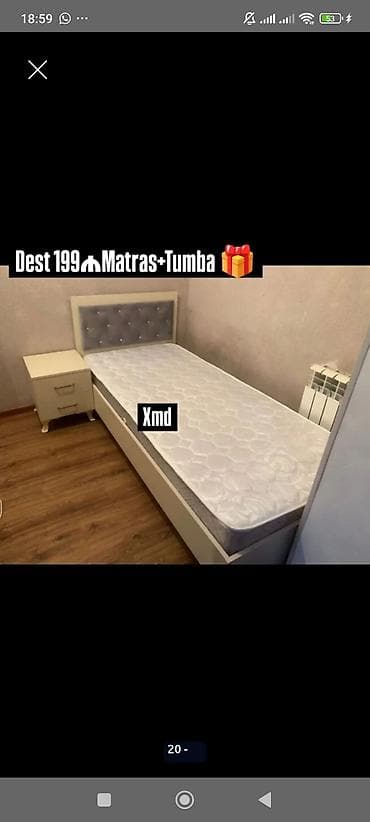 tumbalar: Yataq dəsti – çarpayı, matrass və tumba - Tərkib: tək nəfərlik — 1