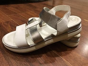 cantalar: Qadın sandal modeli - Rəng: ağ və metalik gümüş kombinasiyası - Üst — 5