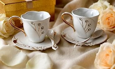 Qəhvə dəsti, rəng - Ağ, Farfor, 2 nəfərlik