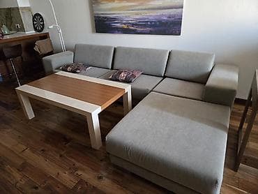 Məhsul: Künc divan (L‑şəkilli) və masa - Rəng: Açıq boz - Material — 2