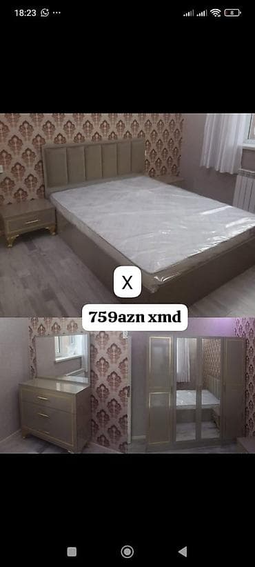 Mebel: Yataq otağı mebel dəsti Komplekt: - İki nəfərlik çarpayı (yumşaq — 1