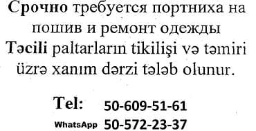 Tikişçi tələb olunur, 3-5 illik təcrübə, 6/1, Həftəlik ödəniş lalafo.az -da Tikişçi tələb olunur, 3-5 illik təcrübə, 6/1, Həftəlik ödəniş