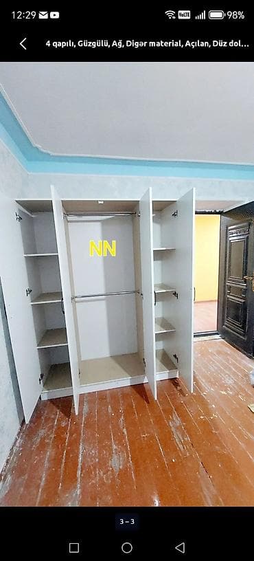 paltar dolap: Yeni, 4 qapılı, Güzgülü, Ağ, Açılan, Düz dolab — 2