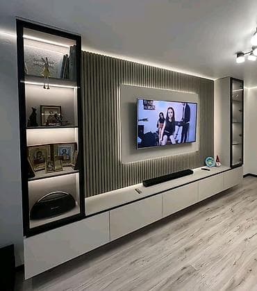Sifarişlə ev mebeli: Müasir TV divar paneli və media konsolu dizaynı - Dizayn: Minimal və — 8