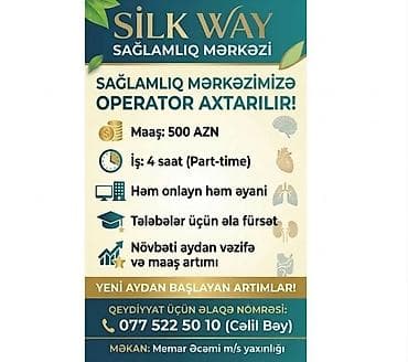 Çağrı mərkəzi operatoru tələb olunur, İstənilən yaş, Təcrübəsiz, Aylıq ödəniş — 1