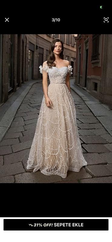 michael korse: Zərif gecə/libas – off-shoulder gəlinlik-stilində uzun don Ölçü M - — 1