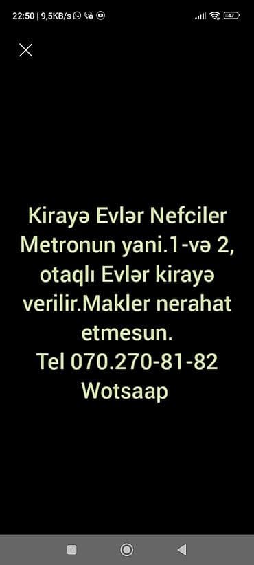 Kirayə evlər – Nefçilər və Qarayev metrolarının yaxınlığı - 1 və 2