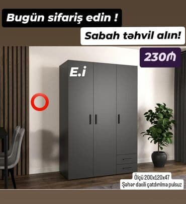 kreslo 2 ci el: Yeni, Açılan, 3 qapılı Qarderob, paltar dolabı — 1