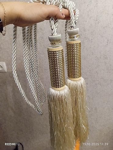 kuxna ucun perdeler: Pərdə bağlama saçağı – 1 cüt - Klassik və dəbdəbəli dizayn: uzun krem — 4